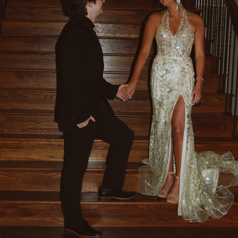 Sherri Hill Gold Sequin Prom Dress